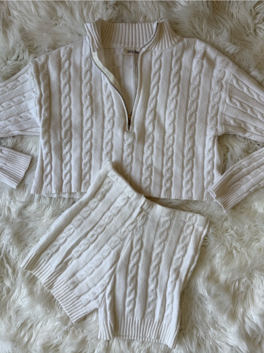 Cable-Knit Half-Zip Sweater and Shorts Set - FASHION NOVA